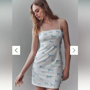 BHLDN Blue Bow Fitted Mini Dress